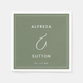 Serviette En Papier Élégant et moderne mariage vert foncé (Devant)