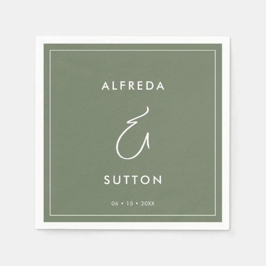 Serviette En Papier Élégant et moderne mariage vert foncé (Devant)