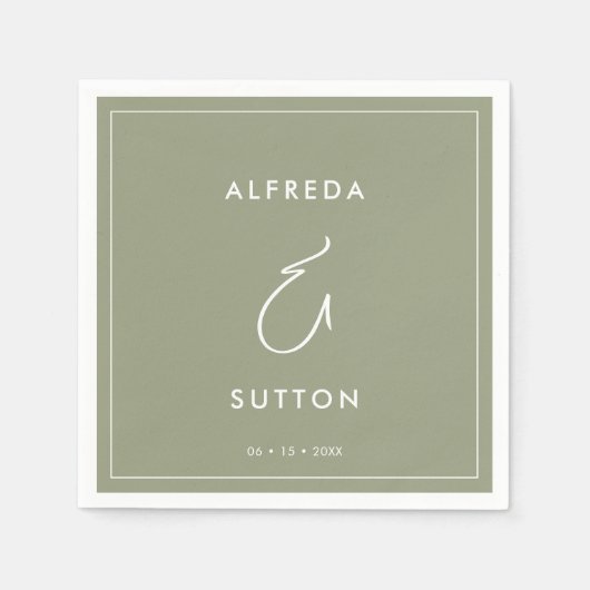 Serviette En Papier Élégant et moderne Sage mariage vert (Devant)