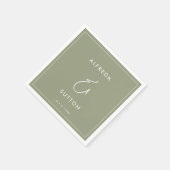 Serviette En Papier Élégant et moderne Sage mariage vert (Coin)