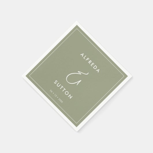 Serviette En Papier Élégant et moderne Sage mariage vert (Coin)