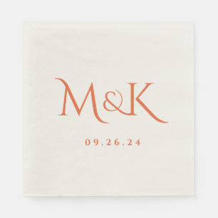 Serviette En Papier Élégant et simple Burnt Orange Mariage Monogramme