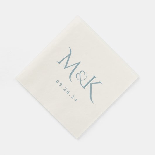 Serviette En Papier Élégant et simple Mariage bleu Dusty (Coin)
