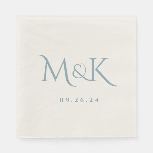 Serviette En Papier Élégant et simple Mariage bleu Dusty (Devant)
