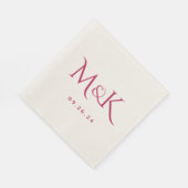 Serviette En Papier Élégant et simple Mariage Magenta Monogramme (Coin)