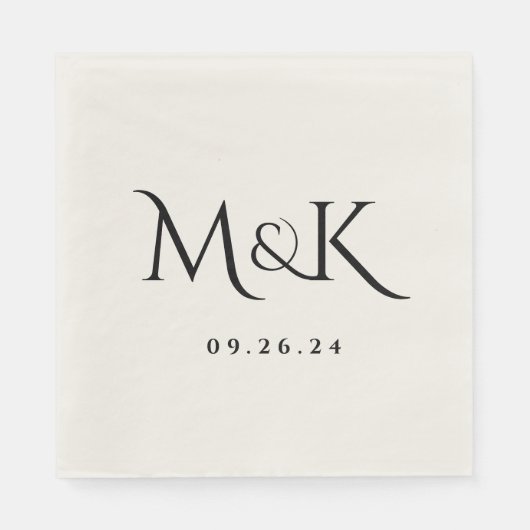 Serviette En Papier Élégant et simple Mariage noir Monogramme (Devant)