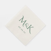 Serviette En Papier Élégant et simple Monogramme Mariage Emerald Green (Coin)