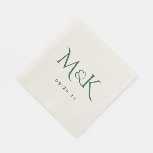Serviette En Papier Élégant et simple Monogramme Mariage Emerald Green (Coin)