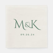 Serviette En Papier Élégant et simple Monogramme Mariage Emerald Green (Devant)