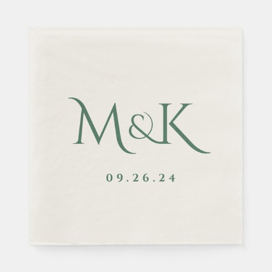 Serviette En Papier Élégant et simple Monogramme Mariage Emerald Green (Devant)