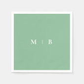 Serviette En Papier Élégant Été Simple Vert & Blanc Monogramme (Devant)
