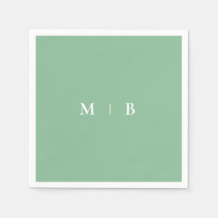 Serviette En Papier Élégant Été Simple Vert & Blanc Monogramme