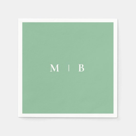Serviette En Papier Élégant Été Simple Vert & Blanc Monogramme (Devant)