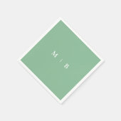 Serviette En Papier Élégant Été Simple Vert & Blanc Monogramme (Coin)