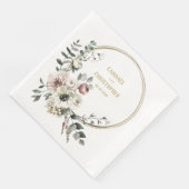 Serviette En Papier Elégant Eucalyptus Blush Blanc Floral Or Frame (Coin)