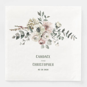 Serviette En Papier Elégant Eucalyptus Blush Rose Blanc Hydrangée