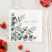 Serviette En Papier Elégant Eucalyptus Bouquet Mariage papier Din (En situation)
