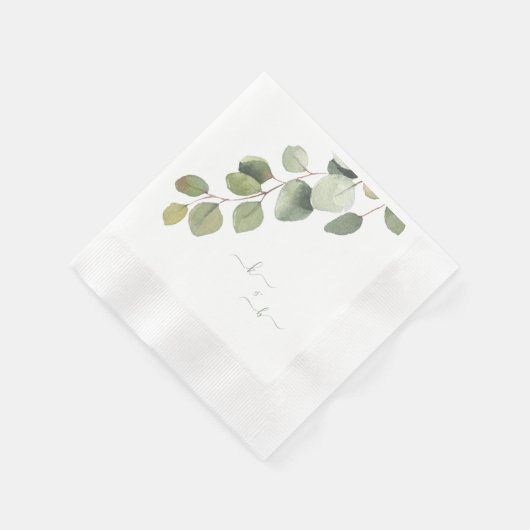 Serviette En Papier Élégant Eucalyptus Couple Initiales Mariage (Coin)