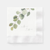 Serviette En Papier Élégant Eucalyptus Couple Initiales Mariage (Devant)
