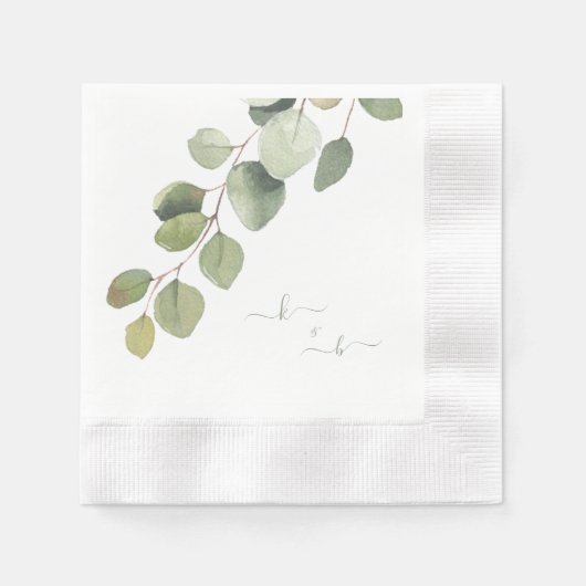 Serviette En Papier Élégant Eucalyptus Couple Initiales Mariage (Devant)