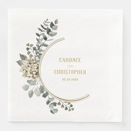 Serviette En Papier Elégant Eucalyptus demi-couronne Gold Cercle Frame (Devant)