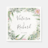 Serviette En Papier Elégant Eucalyptus Feuille Mariage or vert (Devant)