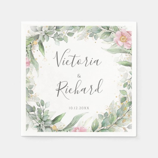 Serviette En Papier Elégant Eucalyptus Feuille Mariage or vert (Devant)