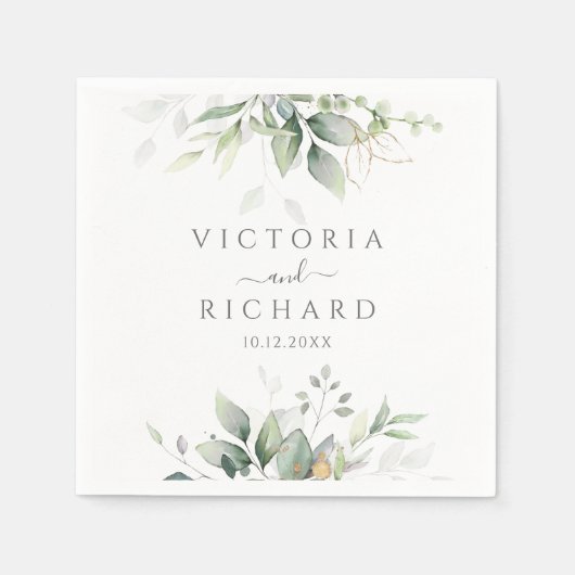 Serviette En Papier Elégant Eucalyptus Feuille Mariage or vert (Devant)