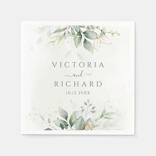 Serviette En Papier Elégant Eucalyptus Feuille Mariage or vert (Devant)