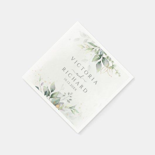 Serviette En Papier Elégant Eucalyptus Feuille Mariage or vert (Coin)