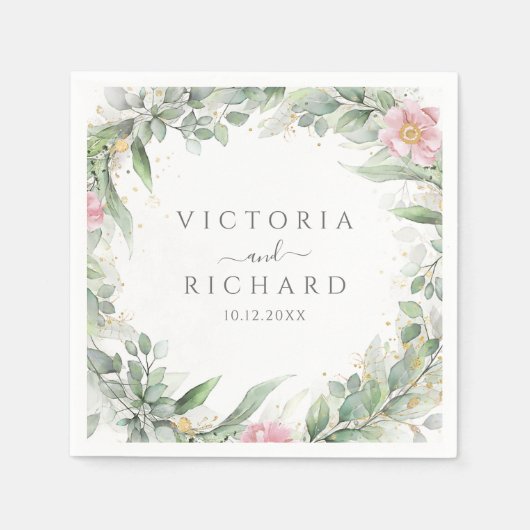 Serviette En Papier Elégant Eucalyptus Feuille Mariage or vert (Devant)