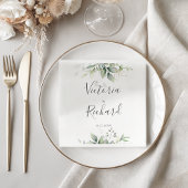 Serviette En Papier Elégant Eucalyptus Feuille Mariage or vert