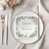 Serviette En Papier Elégant Eucalyptus Feuille Mariage or vert