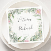 Serviette En Papier Elégant Eucalyptus Feuille Mariage or vert