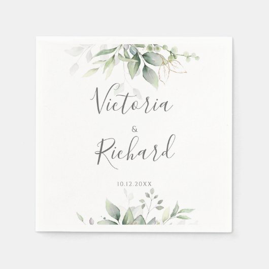 Serviette En Papier Elégant Eucalyptus Feuille Mariage or vert (Devant)