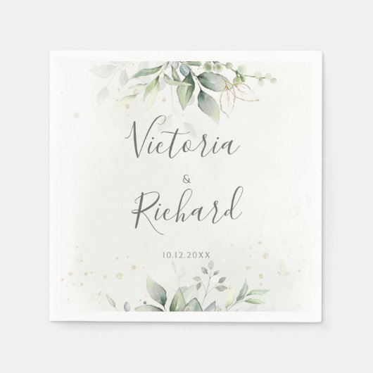 Serviette En Papier Elégant Eucalyptus Feuille Mariage or vert (Devant)
