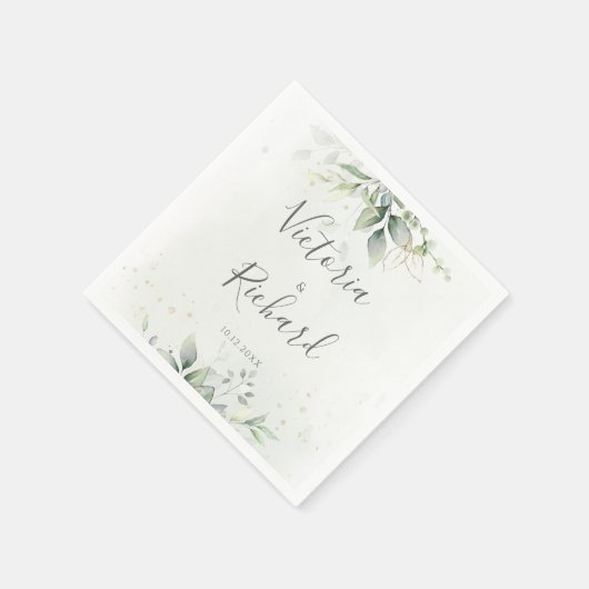 Serviette En Papier Elégant Eucalyptus Feuille Mariage or vert (Coin)