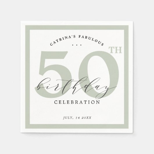 Serviette En Papier Elégant Eucalyptus Green 50e Anniversaire de fête  (Devant)