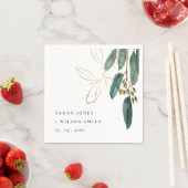Serviette En Papier Élégant Eucalyptus Green Gold Foliage Mariage (En situation)