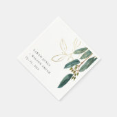 Serviette En Papier Élégant Eucalyptus Green Gold Foliage Mariage (Coin)