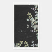 Serviette En Papier Élégant Eucalyptus Initiales Noir (Devant)