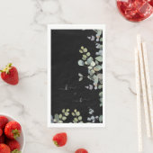 Serviette En Papier Élégant Eucalyptus Initiales Noir (En situation)