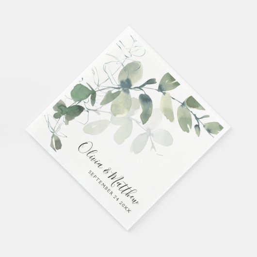 Serviette En Papier Elégant Eucalyptus Mariage à la main (Coin)
