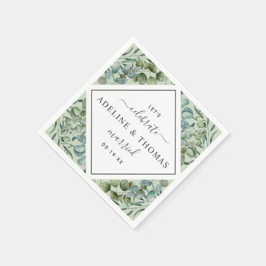 Serviette En Papier Elégant Eucalyptus Mariage de verdure géométrique (Coin)