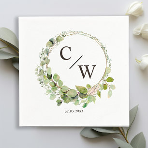 Serviette En Papier Élégant Eucalyptus Monogramme moderne