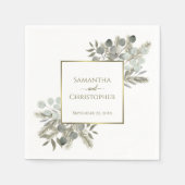 Serviette En Papier Elégant Eucalyptus & Pine Gold & Sage Mariage (Devant)