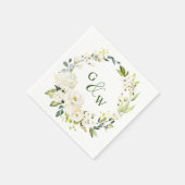 Serviette En Papier Elégant Eucalyptus Roses Blanches Mariage Floral (Coin)