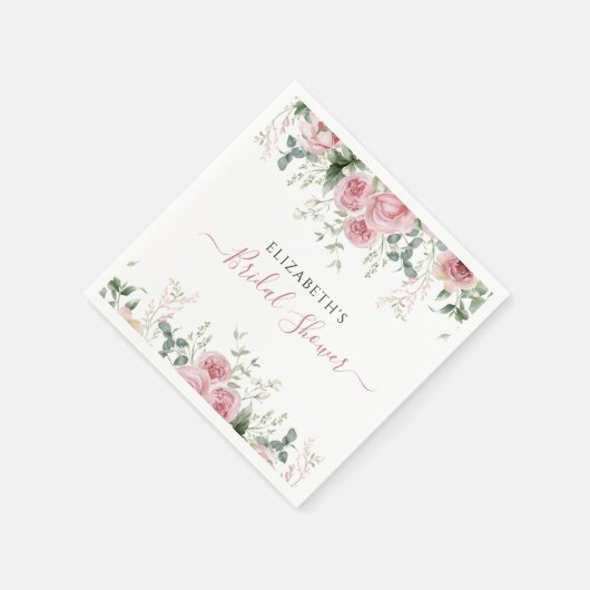 Serviette En Papier Elégant Eucalyptus & Roses Rose Invitation (Coin)