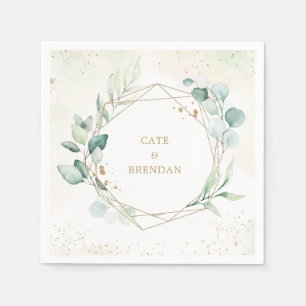 Serviette En Papier Elégant Eucalyptus Verdure Or Mariage géométrique
