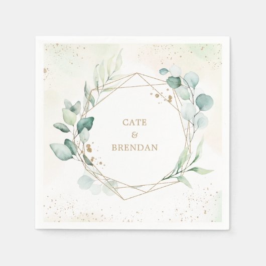 Serviette En Papier Elégant Eucalyptus Verdure Or Mariage géométrique (Devant)